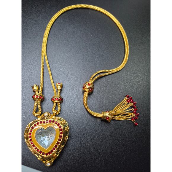 Elizabeth Taylor for Avon Shah Jehan Taj Mahal Heart Necklace Gold-Tone Ruby - Picture 14 of 15